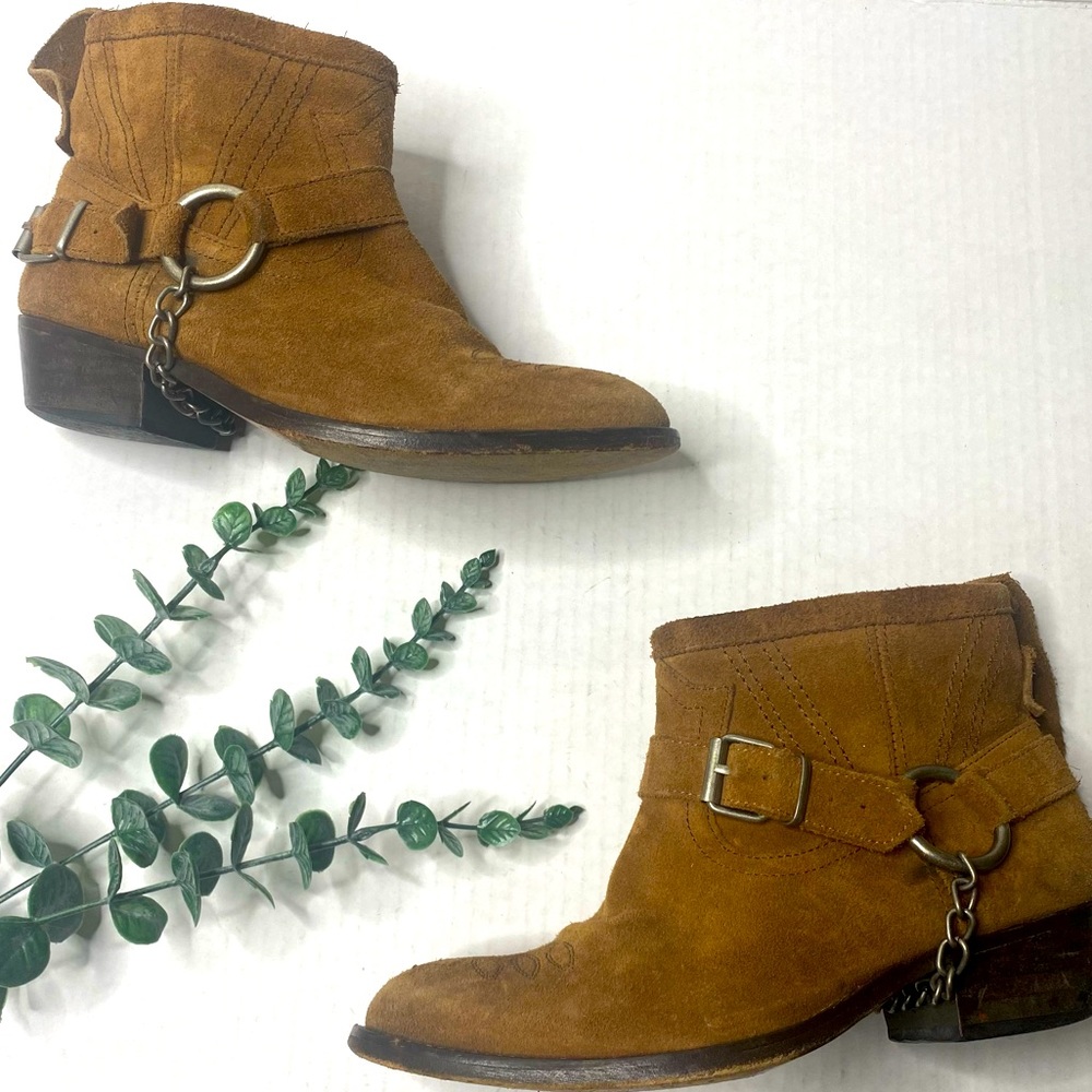 Opening Ceremony western brown leather harness strap ankle boots size 37 / 7